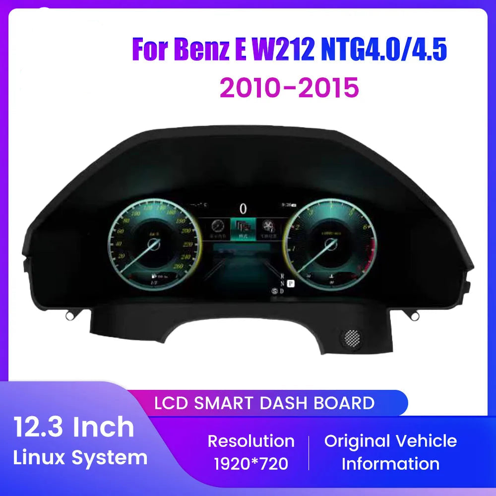 Car dashboard with digital display for Mercedes-Benz E W212 NTG4.0/4.5, featuring Kunfine brand.