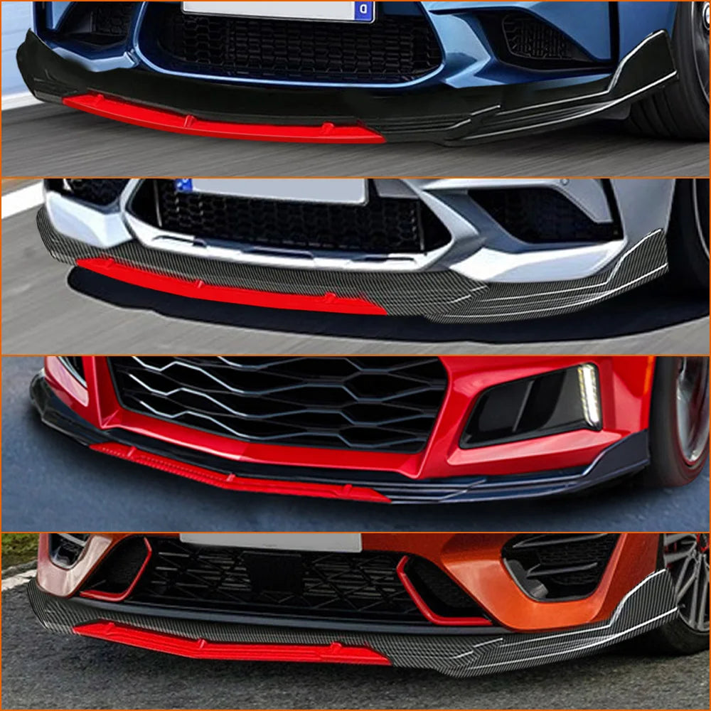 Universal 5PCS Car Front Bumper Lip Body Kit Spoiler Splitter Diffuser Red Carbon Black Fiber Canard Splitter ABS Plastic