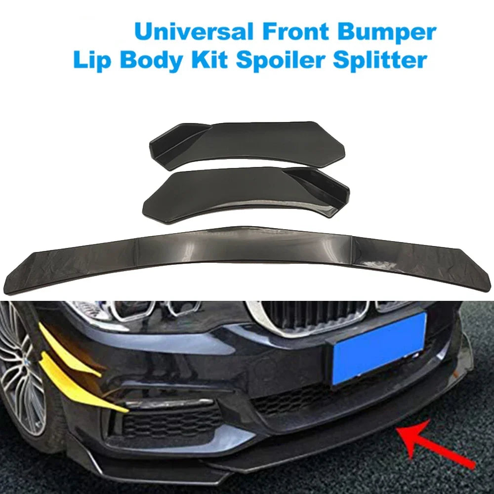 Universal Car Front Bumper Lip Body Kit Spoiler Splitter ABS Bumper Canard Lip Splitter Universal Car Accessories 5 Pieces