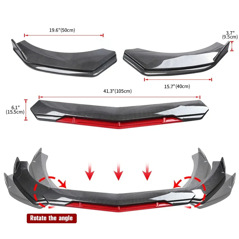 Universal 5PCS Car Front Bumper Lip Body Kit Spoiler Splitter Diffuser Red Carbon Black Fiber Canard Splitter ABS Plastic