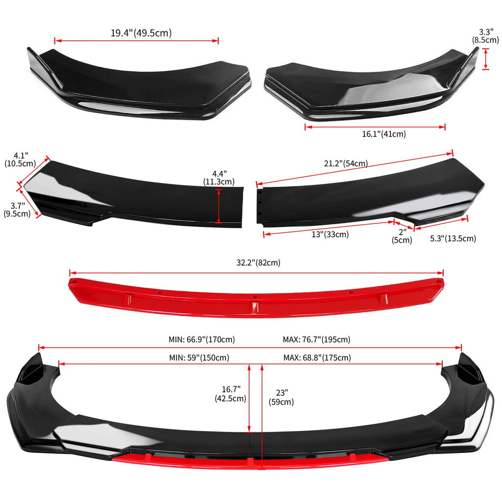 Universal 5PCS Car Front Bumper Lip Body Kit Spoiler Splitter Diffuser Red Carbon Black Fiber Canard Splitter ABS Plastic