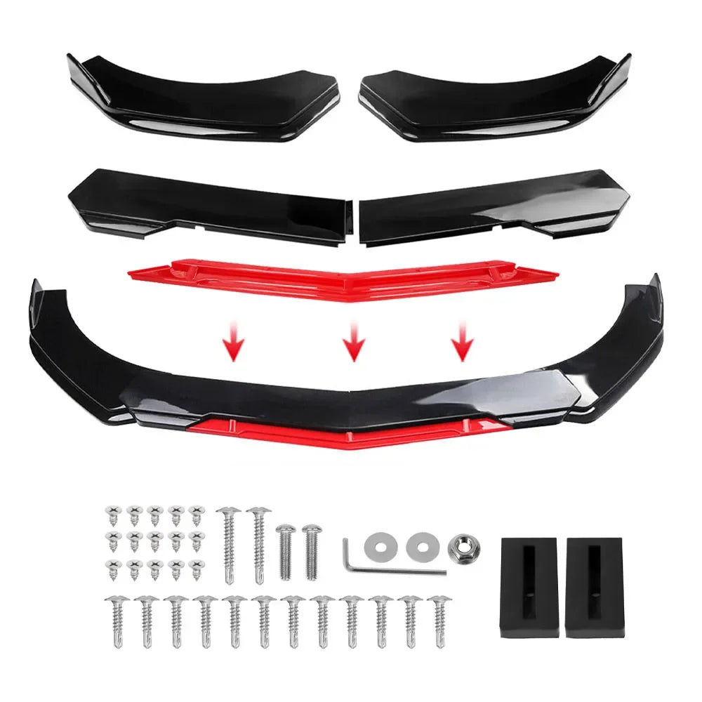 Universal 5PCS Car Front Bumper Lip Body Kit Spoiler Splitter Diffuser Red Carbon Black Fiber Canard Splitter ABS Plastic
