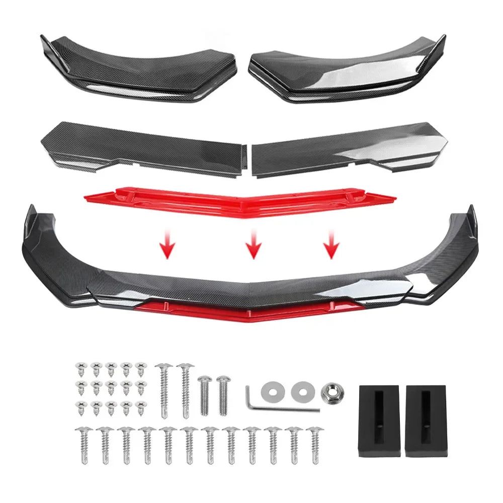 Universal 5PCS Car Front Bumper Lip Body Kit Spoiler Splitter Diffuser Red Carbon Black Fiber Canard Splitter ABS Plastic