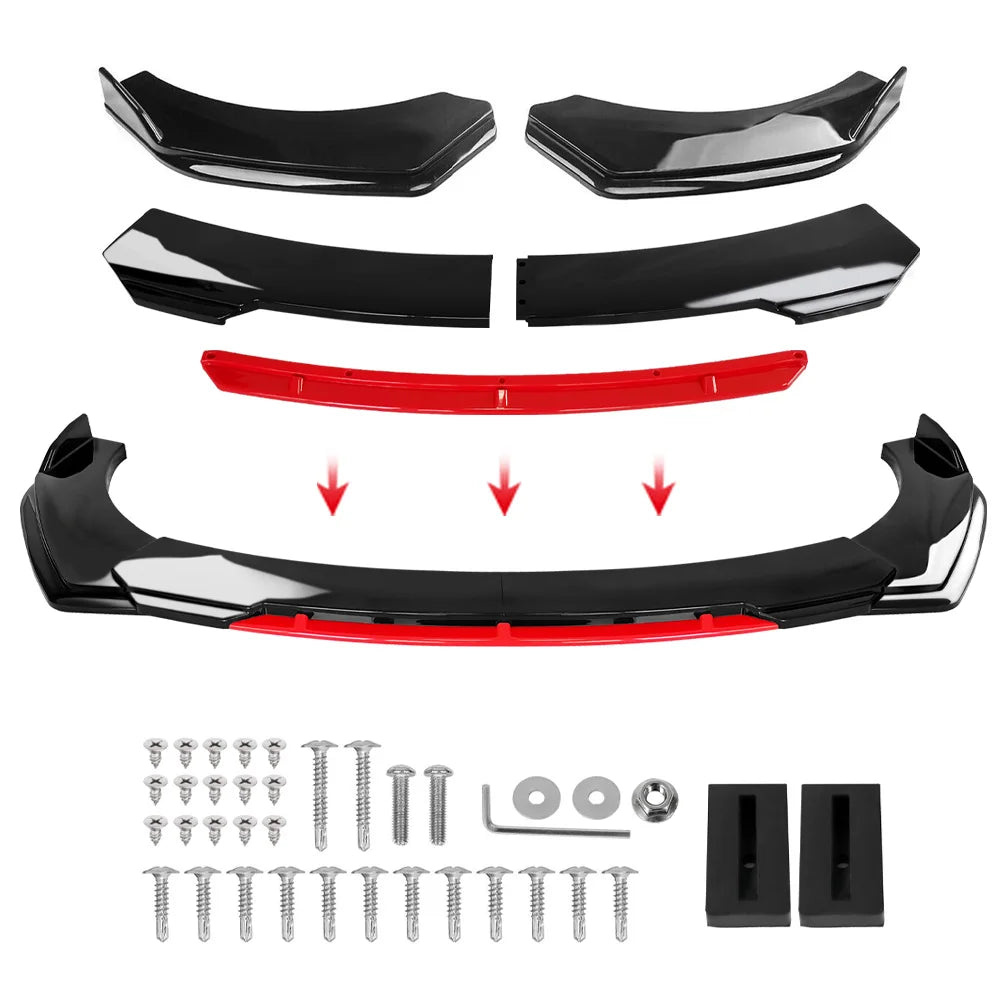Universal 5PCS Car Front Bumper Lip Body Kit Spoiler Splitter Diffuser Red Carbon Black Fiber Canard Splitter ABS Plastic