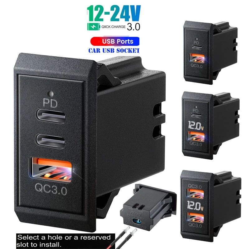 Power Socket 12V 24V USB Outlet 54W  Quick Charge 3.0 USB