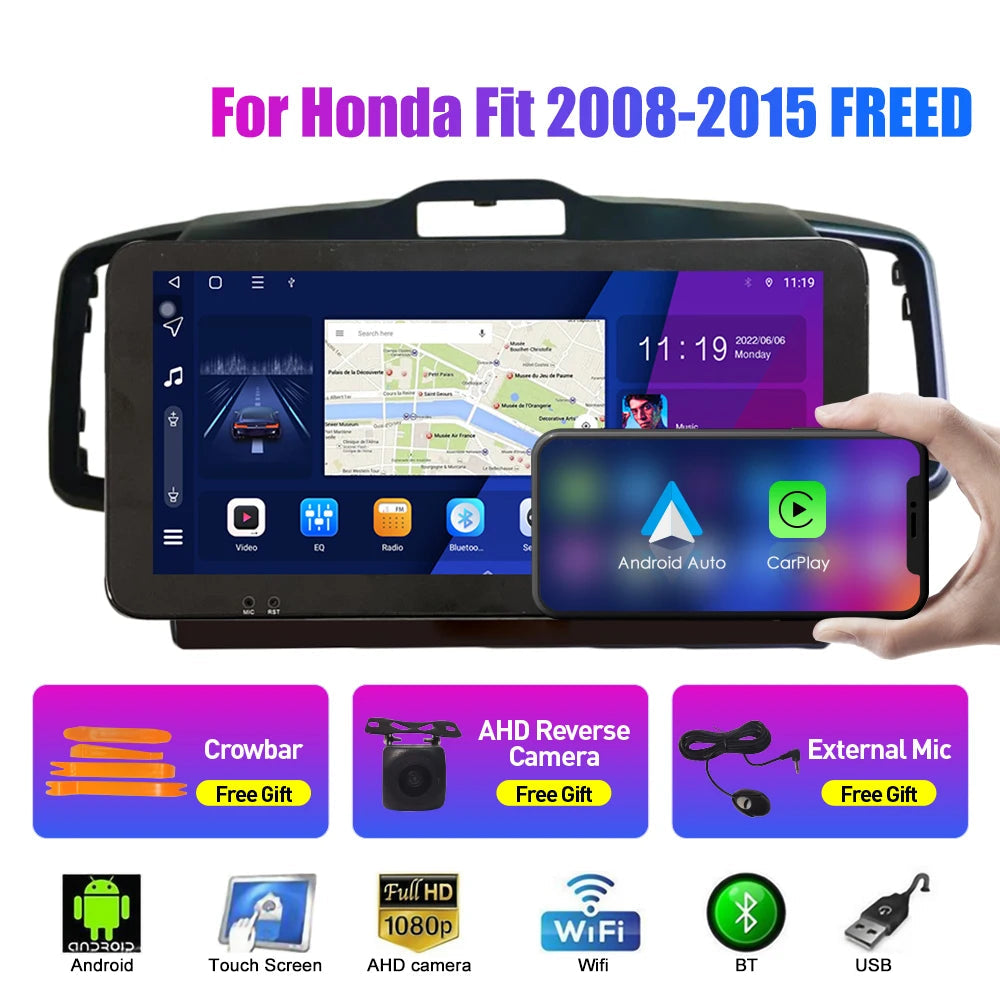 Car navigation system for Honda Fit 2008-2015 with screen display and additional features.