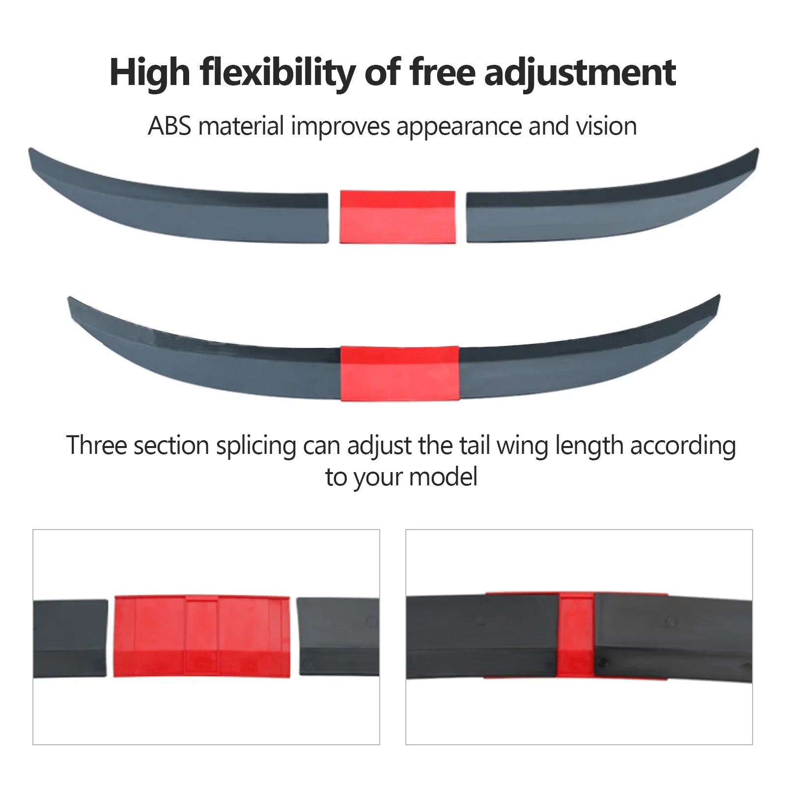 3PCS universal Car Tail Rear Wing Spoiler 115-125cm  Adjustable ABS Spoiler