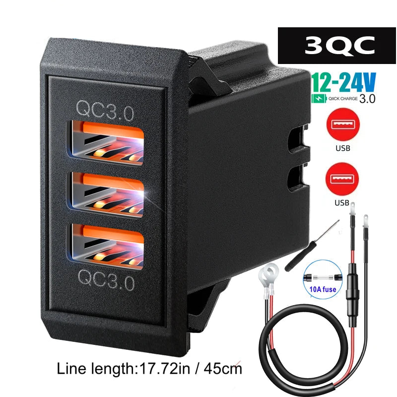 Power Socket 12V 24V USB Outlet 54W  Quick Charge 3.0 USB