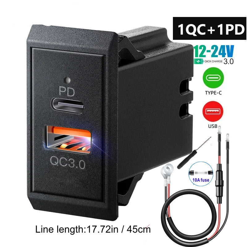 Power Socket 12V 24V USB Outlet 54W  Quick Charge 3.0 USB